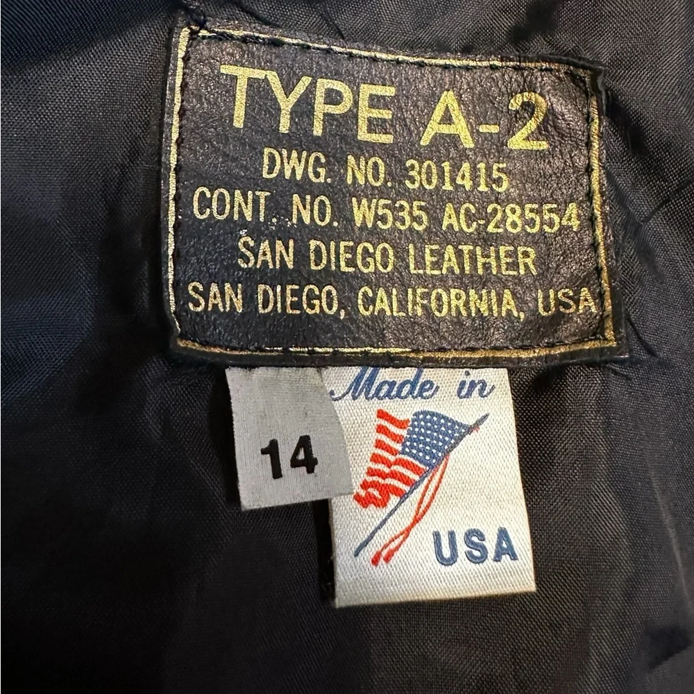 Kids Youth Vintage A2 Leather Flight Jacket Size 14 San Diego Leather Black